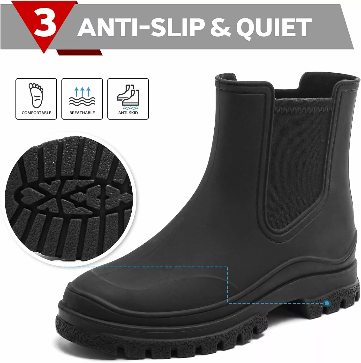 Bottes De Pluie Pour Femmes Hsttgsr, Bottines De Cheville Pour Adultes élastiques Confortables, Bottes De Chelsea à Talons Mi-fashion, Plate-forme étanche Non Glissante à Crampons 6 Bottes De Pluie Pour Femmes Hsttgsr, Bottines De Cheville Pour Adultes élastiques Confortables, Bottes De Chelsea à Talons Mi-fashion, Plate-forme étanche Non Glissante à Crampons – Image 4