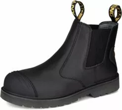 ANTENG Hommes Bottes De Travail, Acier Toe Plein Grain Chaussures En Cuir, Chaussure Résistante Glissement, Semelle En Caoutchouc Chaussures De Sécurité, Respirant, Hydrofuge, Séchage Rapide (AT601-2, Black)