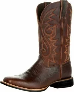 Bottes De Travail Pour Hommes Western Square Toe Cowboy Bottes Rétro Cuir Broderie Casual Chunky Talon Large Veau Pull On Bottes