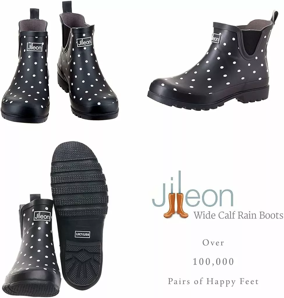 Bottes De Pluie Jileon Womens Ankle Height - Spécialement Conçues Pour Les Femmes Avec De Larges Pieds Et De Larges Veaux 6 Bottes De Pluie Jileon Womens Ankle Height - Spécialement Conçues Pour Les Femmes Avec De Larges Pieds Et De Larges Veaux – Image 4
