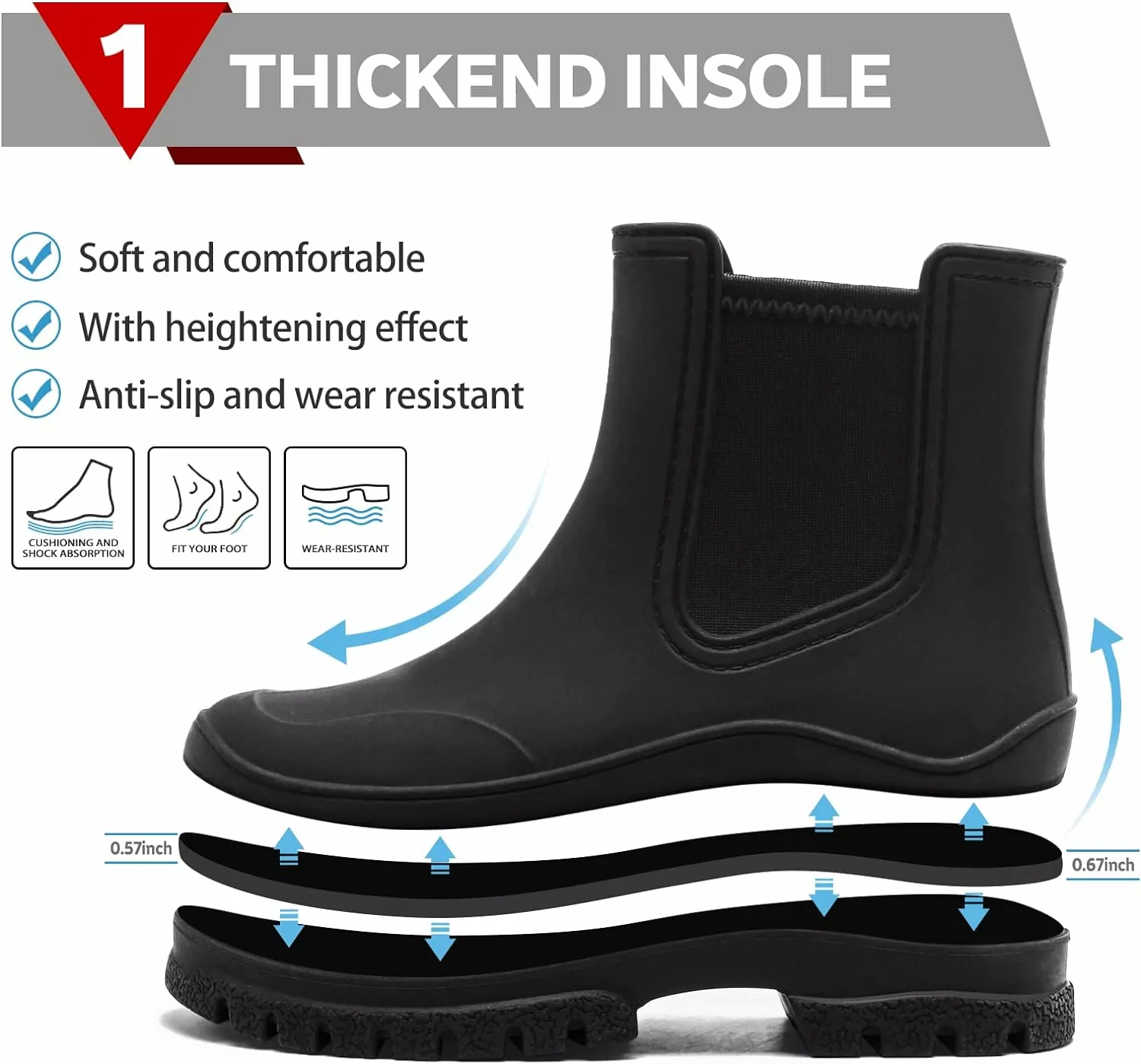 Bottes De Pluie Pour Femmes Hsttgsr, Bottines De Cheville Pour Adultes élastiques Confortables, Bottes De Chelsea à Talons Mi-fashion, Plate-forme étanche Non Glissante à Crampons 4 Bottes De Pluie Pour Femmes Hsttgsr, Bottines De Cheville Pour Adultes élastiques Confortables, Bottes De Chelsea à Talons Mi-fashion, Plate-forme étanche Non Glissante à Crampons – Image 2