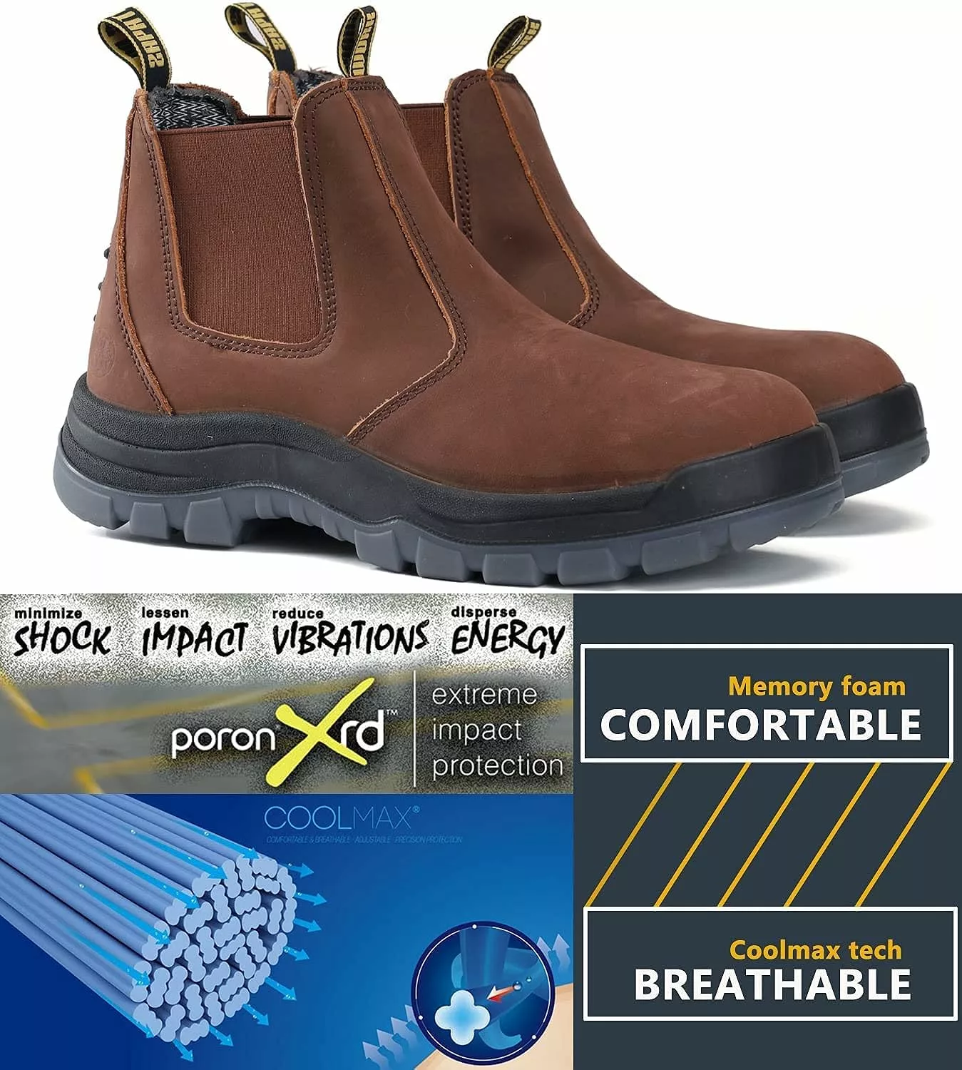 DIIG Bottes De Travail Pour Hommes, 6" Doux Orteil Slip-on Léger Confortable Étanche Bottes De Travail, Non-Slip Large Sécurité Anti-Static Chaussures De Travail 8 9 10 11 12 13 14 (CRZ-802D, 9.5) 6 DIIG Bottes De Travail Pour Hommes, 6" Doux Orteil Slip-on Léger Confortable Étanche Bottes De Travail, Non-Slip Large Sécurité Anti-Static Chaussures De Travail 8 9 10 11 12 13 14 (CRZ-802D, 9.5) – Image 4