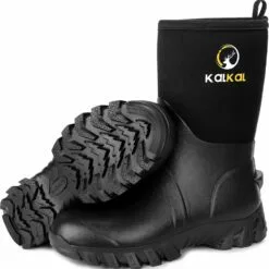 Kalkal Bottes En Caoutchouc Pour Hommes, Mid Calf Imperméable Bottes De Pluie, Avec 5mm Néoprène Isolé Hommes Bottes, Étanche Travail Bottes Pour Mud Chasse Jardinage Travail En Plein Air Agriculture Pêche (Size 8-13)