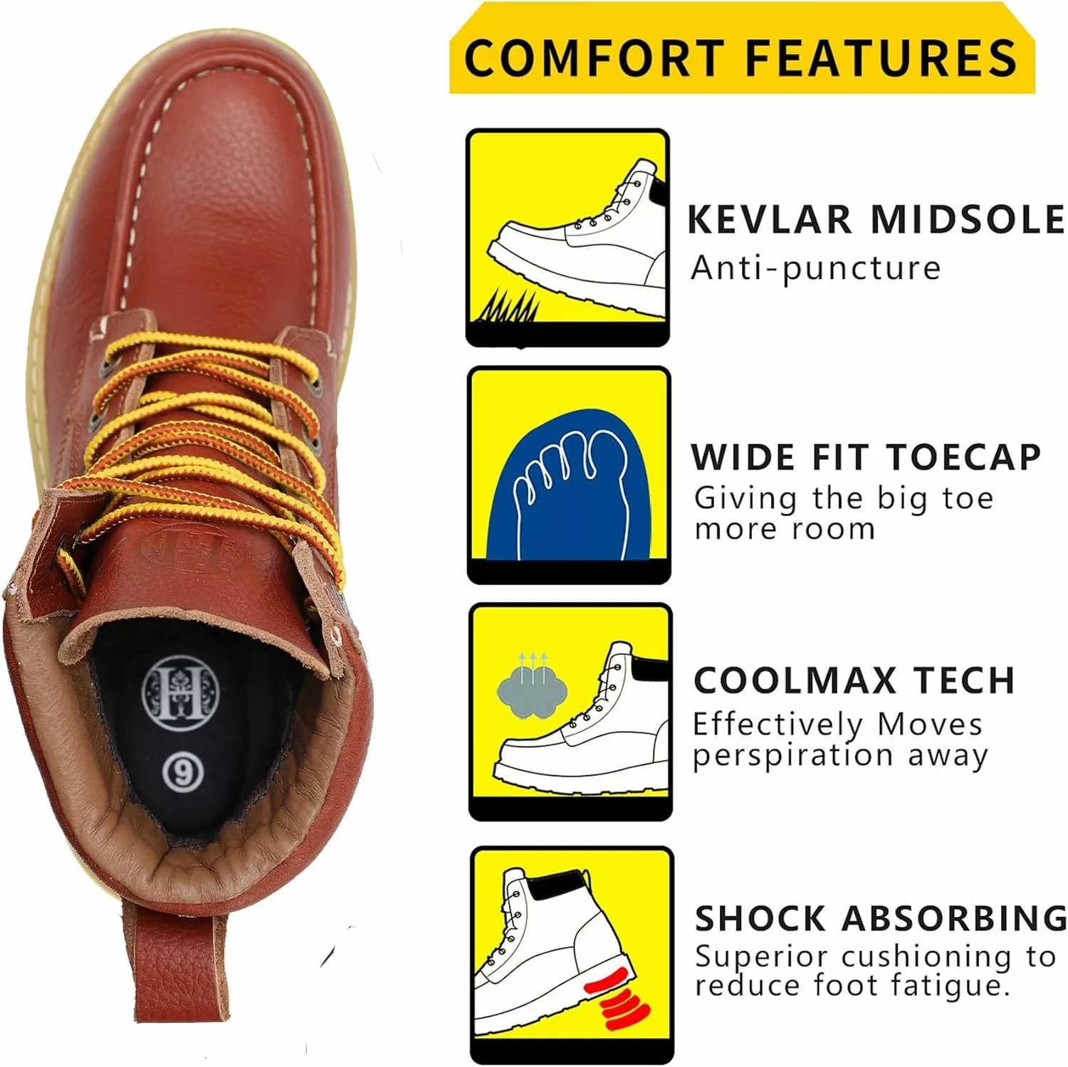 ROCK POSTER Bottes De Travail Pour Hommes, 6" Soft Toe Slip Resistant Puncture-proof EH Moc Toe Bottes De Travail Pour Hommes, 302, 8 6 ROCK POSTER Bottes De Travail Pour Hommes, 6" Soft Toe Slip Resistant Puncture-proof EH Moc Toe Bottes De Travail Pour Hommes, 302, 8 – Image 4