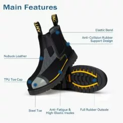 ANTENG Hommes Bottes De Travail, Acier Toe Plein Grain Chaussures En Cuir, Chaussure Résistante Glissement, Semelle En Caoutchouc Chaussures De Sécurité, Respirant, Hydrofuge, Séchage Rapide (AT601-2, Black) -Des chaussures d'hiver Soldes Magasin 71SaKN4CDL. AC UL1500
