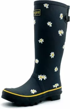 Bottes De Pluie En Caoutchouc Pour Femmes Rongee Imprimé En Marguerite Avec Boucle Réglable