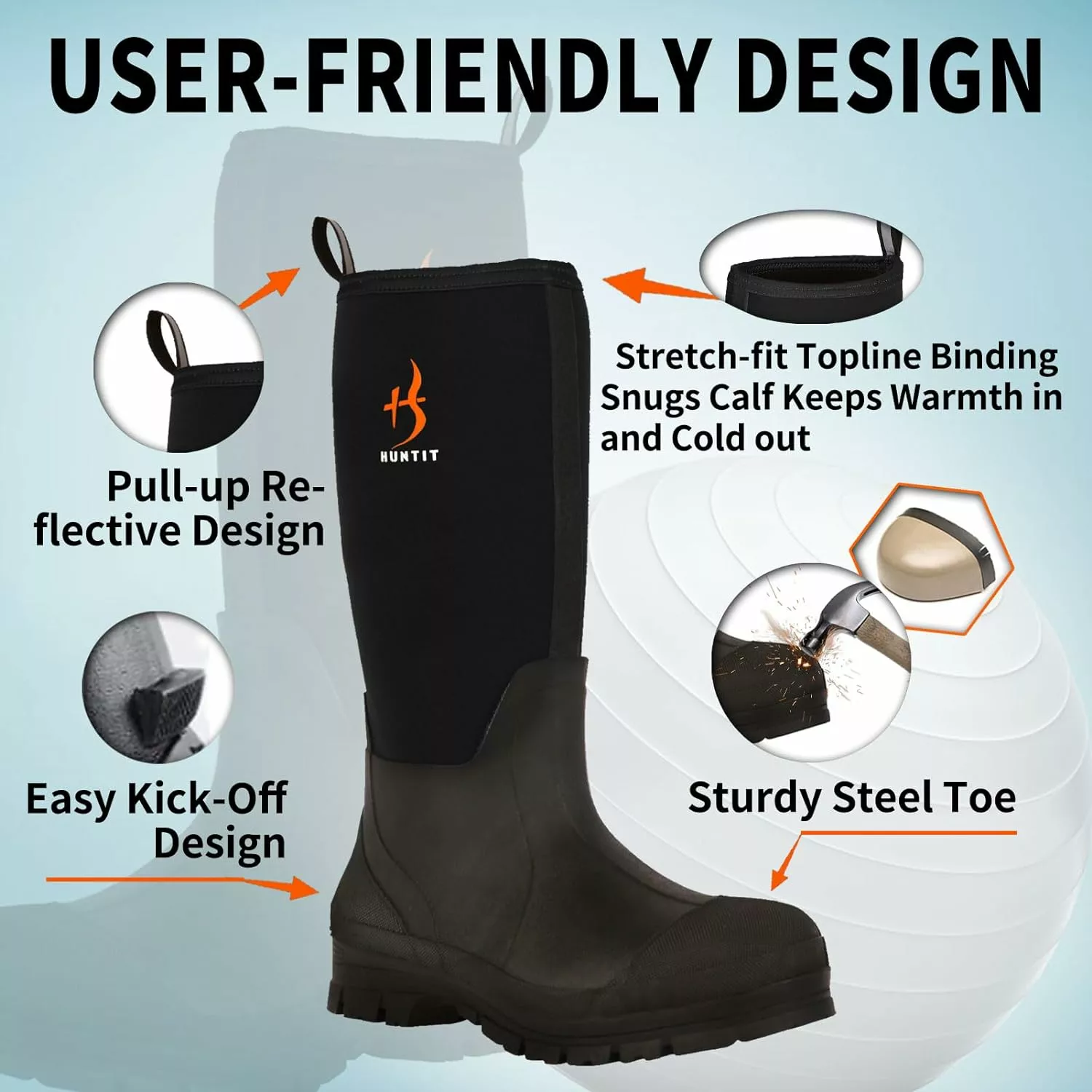 HUNTIT En Caoutchouc Bottes De Travail Pour Hommes Kevlar Midsole Acier Toe Multi-Saison Étanche En Caoutchouc Bottes 5mm Néoprène 400g Isolé Pluie Bottes Anti Glissement Boue Bottes 5 HUNTIT En Caoutchouc Bottes De Travail Pour Hommes Kevlar Midsole Acier Toe Multi-Saison Étanche En Caoutchouc Bottes 5mm Néoprène 400g Isolé Pluie Bottes Anti Glissement Boue Bottes – Image 3