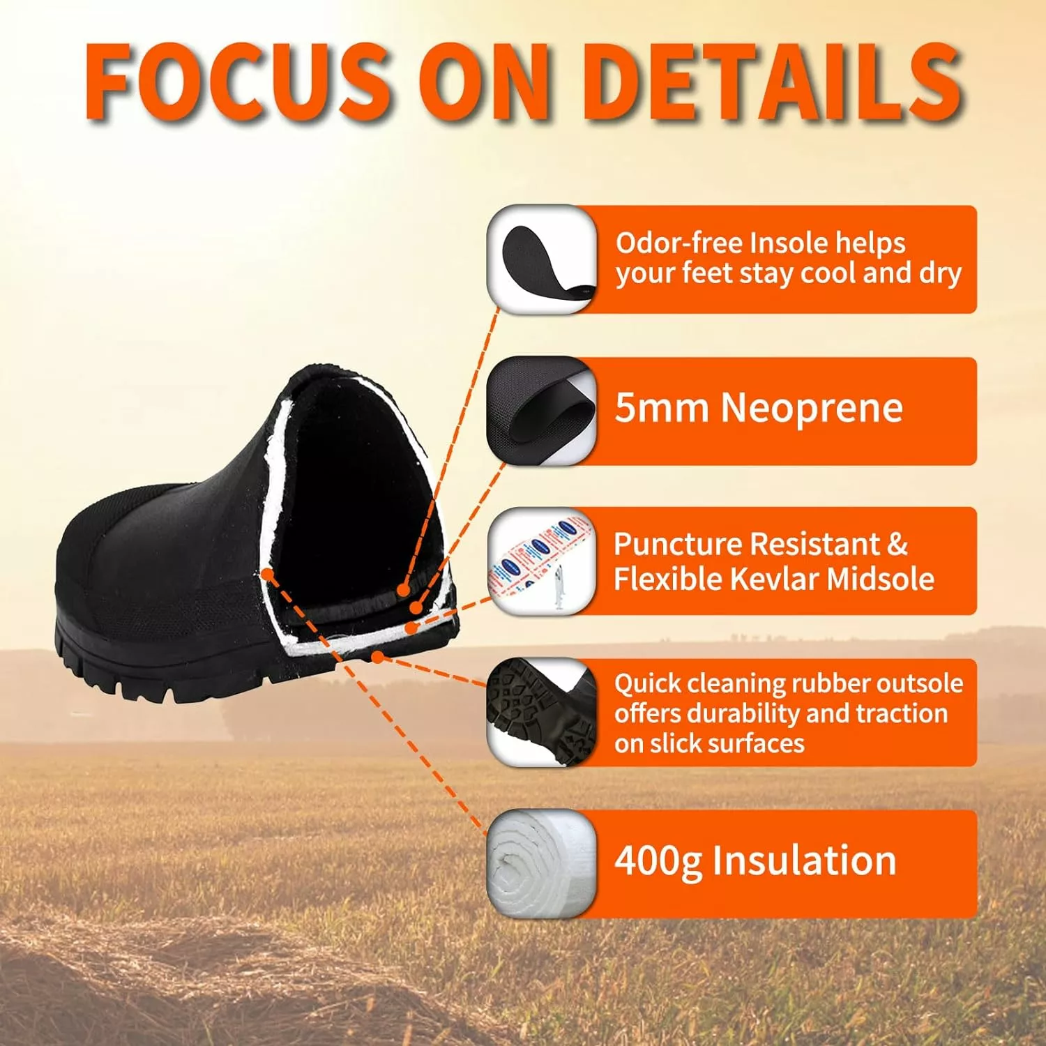 HUNTIT En Caoutchouc Bottes De Travail Pour Hommes Kevlar Midsole Acier Toe Multi-Saison Étanche En Caoutchouc Bottes 5mm Néoprène 400g Isolé Pluie Bottes Anti Glissement Boue Bottes 8 HUNTIT En Caoutchouc Bottes De Travail Pour Hommes Kevlar Midsole Acier Toe Multi-Saison Étanche En Caoutchouc Bottes 5mm Néoprène 400g Isolé Pluie Bottes Anti Glissement Boue Bottes – Image 6