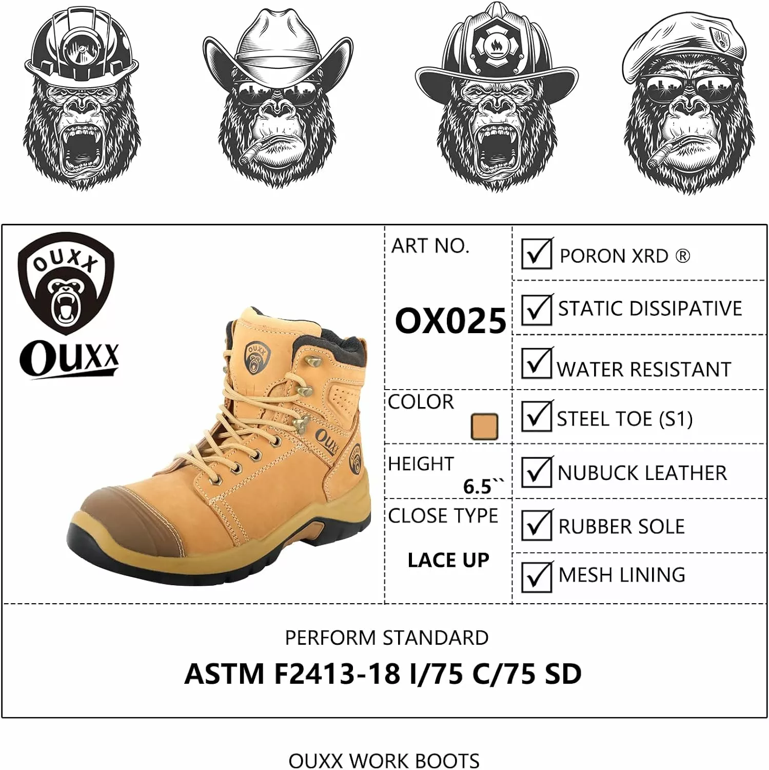 Bottes De Travail D'orteil En Acier OUXX Pour Hommes, Chaussures En Cuir De Caoutchouc Antidérapant PORON-XRD, Antidérapantes ( OX1624 ) 6 Bottes De Travail D'orteil En Acier OUXX Pour Hommes, Chaussures En Cuir De Caoutchouc Antidérapant PORON-XRD, Antidérapantes ( OX1624 ) – Image 4