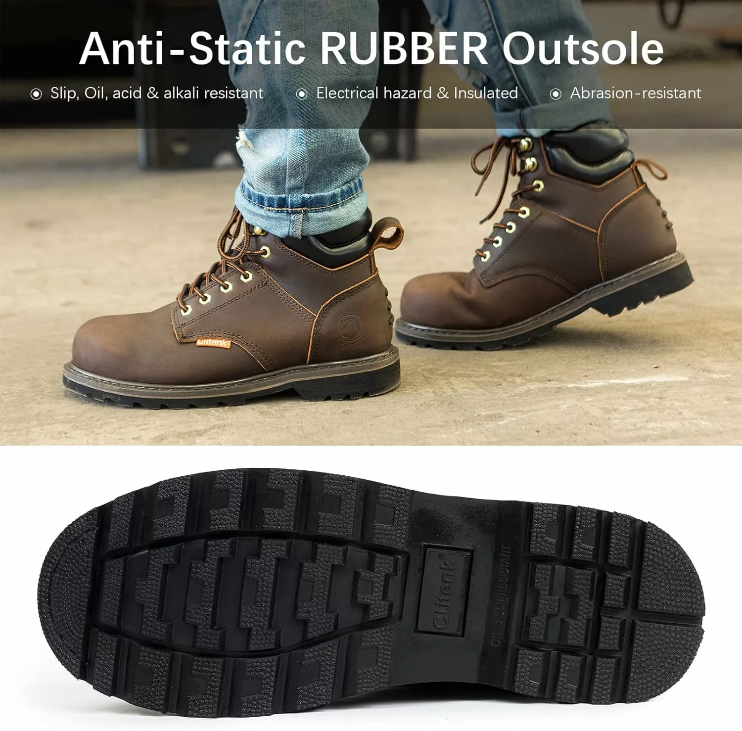 Clitenk Steel Toe Bottes Pour Hommes Imperméable, 6" Huilé Plein Grain En Cuir Bottes De Travail Pour Hommes Imperméable Respirant, Non-Slip, Ponction-Proof, Confortable Construction Léger Sécurité Hommes De Travail Boot 6 Clitenk Steel Toe Bottes Pour Hommes Imperméable, 6" Huilé Plein Grain En Cuir Bottes De Travail Pour Hommes Imperméable Respirant, Non-Slip, Ponction-Proof, Confortable Construction Léger Sécurité Hommes De Travail Boot – Image 4