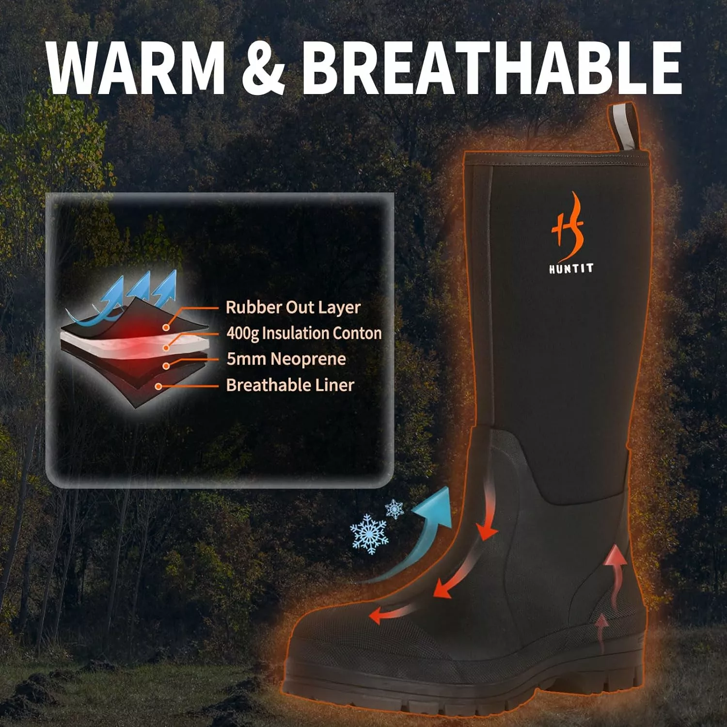 HUNTIT En Caoutchouc Bottes De Travail Pour Hommes Kevlar Midsole Acier Toe Multi-Saison Étanche En Caoutchouc Bottes 5mm Néoprène 400g Isolé Pluie Bottes Anti Glissement Boue Bottes 6 HUNTIT En Caoutchouc Bottes De Travail Pour Hommes Kevlar Midsole Acier Toe Multi-Saison Étanche En Caoutchouc Bottes 5mm Néoprène 400g Isolé Pluie Bottes Anti Glissement Boue Bottes – Image 4