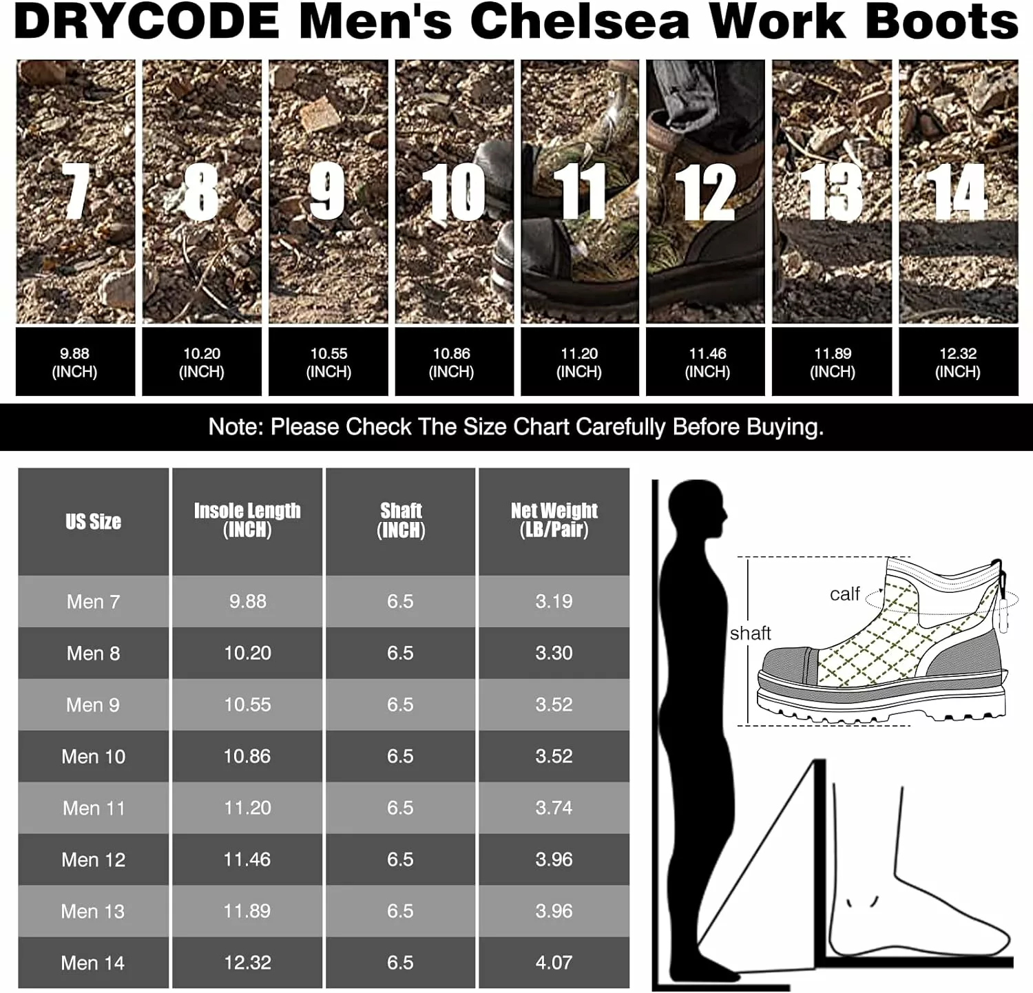 DRYCODE Bottes De Jardin Hommes, Étanche Chelsea Bottes De Travail, Anlke Bottes De Pluie En Caoutchouc Pour Chasse Pêche Travail Agriculture En Plein Air, Taille 7-14 (Camo) 8 DRYCODE Bottes De Jardin Hommes, Étanche Chelsea Bottes De Travail, Anlke Bottes De Pluie En Caoutchouc Pour Chasse Pêche Travail Agriculture En Plein Air, Taille 7-14 (Camo) – Image 6