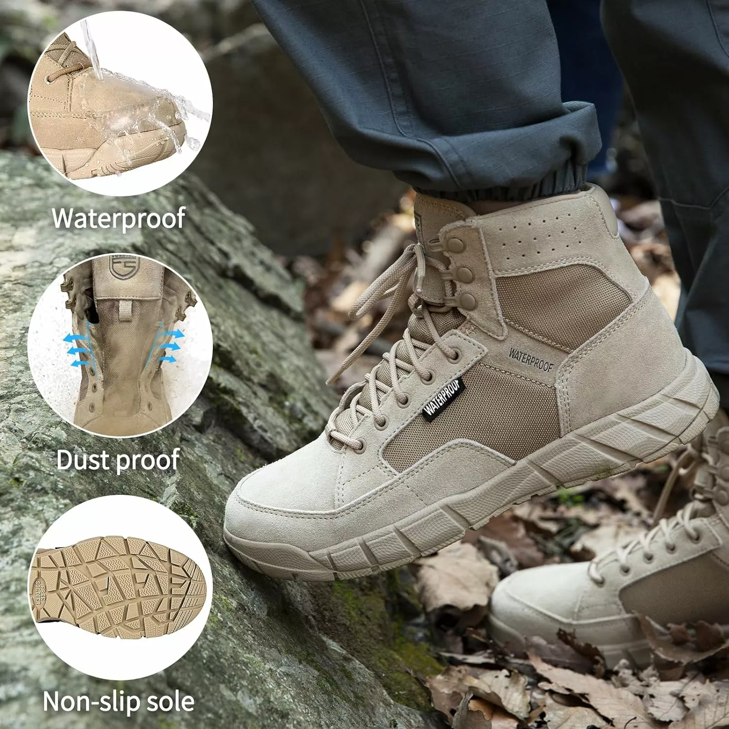 FREE SOLDIER Étanche Randonnée Bottes De Travail Hommes De Bottes Tactiques 6 Pouces Léger Militaire Bottes Respirant Desert Bottes (Tan, 11.5W) 5 FREE SOLDIER Étanche Randonnée Bottes De Travail Hommes De Bottes Tactiques 6 Pouces Léger Militaire Bottes Respirant Desert Bottes (Tan, 11.5W) – Image 3