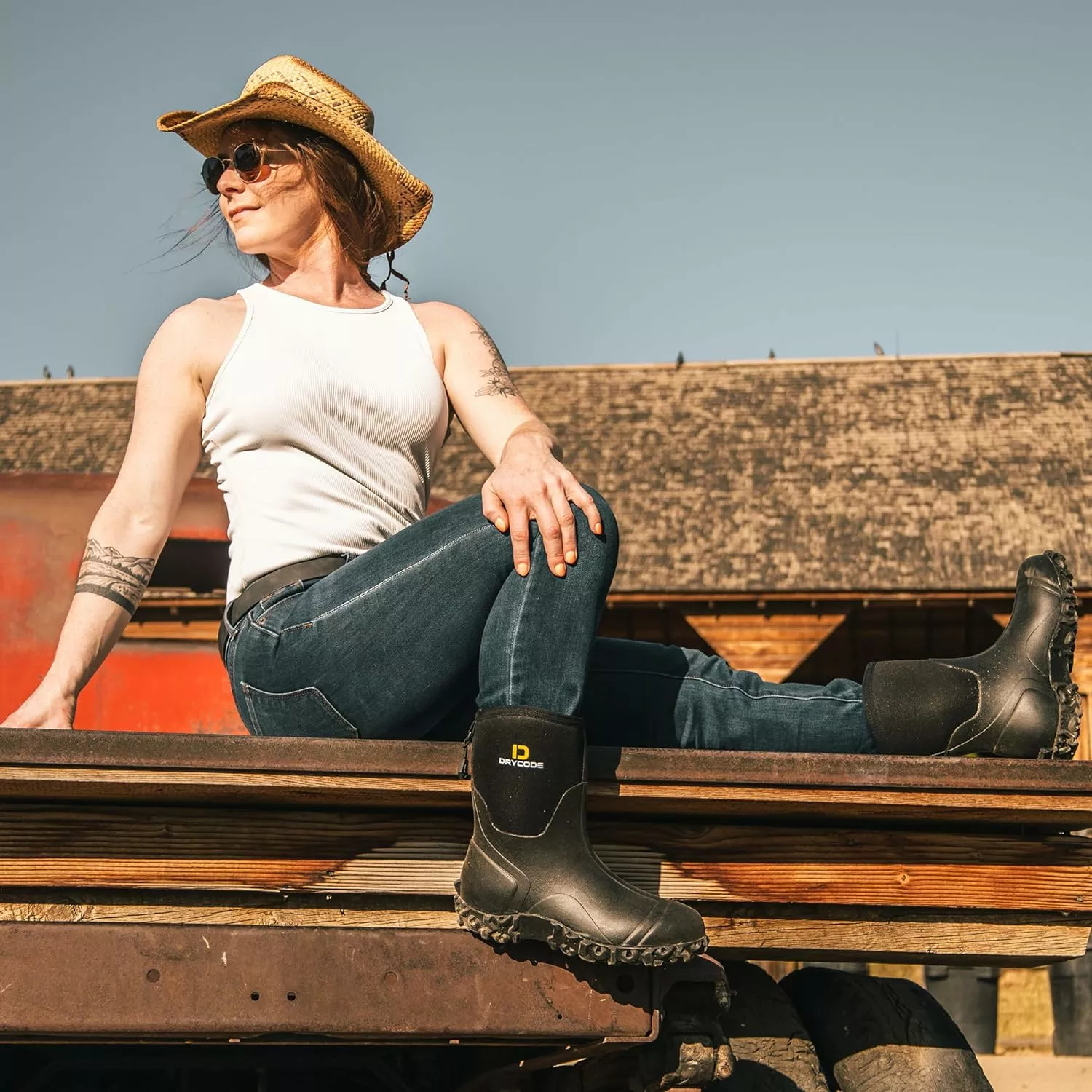 DRYCODE Bottes En Caoutchouc Pour Femmes, 5mm Néoprène Mid Calf Bottes De Pluie Avec Acier Shank, Waterproof Isolé Bottes De Chasse,Bottes De Travail Mud,Noir,Taille 5- 8 DRYCODE Bottes En Caoutchouc Pour Femmes, 5mm Néoprène Mid Calf Bottes De Pluie Avec Acier Shank, Waterproof Isolé Bottes De Chasse,Bottes De Travail Mud,Noir,Taille 5- – Image 7