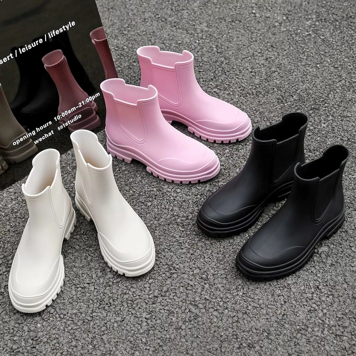 Bottes De Pluie Pour Femmes Hsttgsr, Bottines De Cheville Pour Adultes élastiques Confortables, Bottes De Chelsea à Talons Mi-fashion, Plate-forme étanche Non Glissante à Crampons 10 Bottes De Pluie Pour Femmes Hsttgsr, Bottines De Cheville Pour Adultes élastiques Confortables, Bottes De Chelsea à Talons Mi-fashion, Plate-forme étanche Non Glissante à Crampons – Image 8