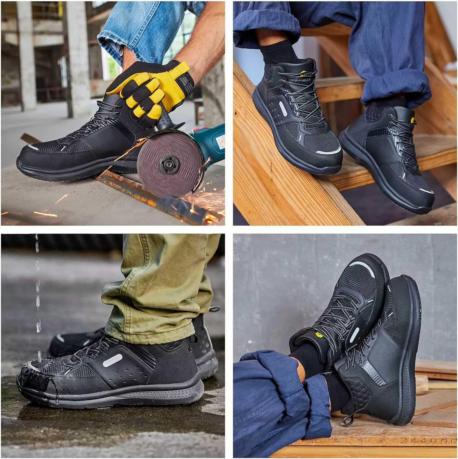 Bottes De Travail Larges FitVille Pour Hommes Chaussures De Sécurité De Travail Composites Bottes De Travail Résistantes Aux Billes Imperméables Léger - SteelCore 9 Bottes De Travail Larges FitVille Pour Hommes Chaussures De Sécurité De Travail Composites Bottes De Travail Résistantes Aux Billes Imperméables Léger - SteelCore – Image 7