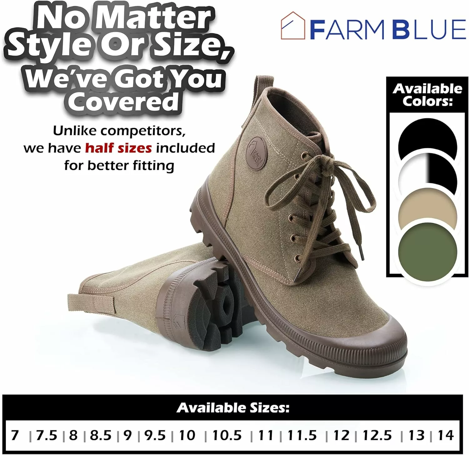 Farm Blue Bottes Ranger Hommes - High Top Chaussures De Randonnée Pour Hommes - Résistant à L'eau Toile Combat Bottes Avec Semelles Orthotiques - Tactique Chaussures Pour Casual, Travail, Ou Outdoor Wear 6 Farm Blue Bottes Ranger Hommes - High Top Chaussures De Randonnée Pour Hommes - Résistant à L'eau Toile Combat Bottes Avec Semelles Orthotiques - Tactique Chaussures Pour Casual, Travail, Ou Outdoor Wear – Image 4