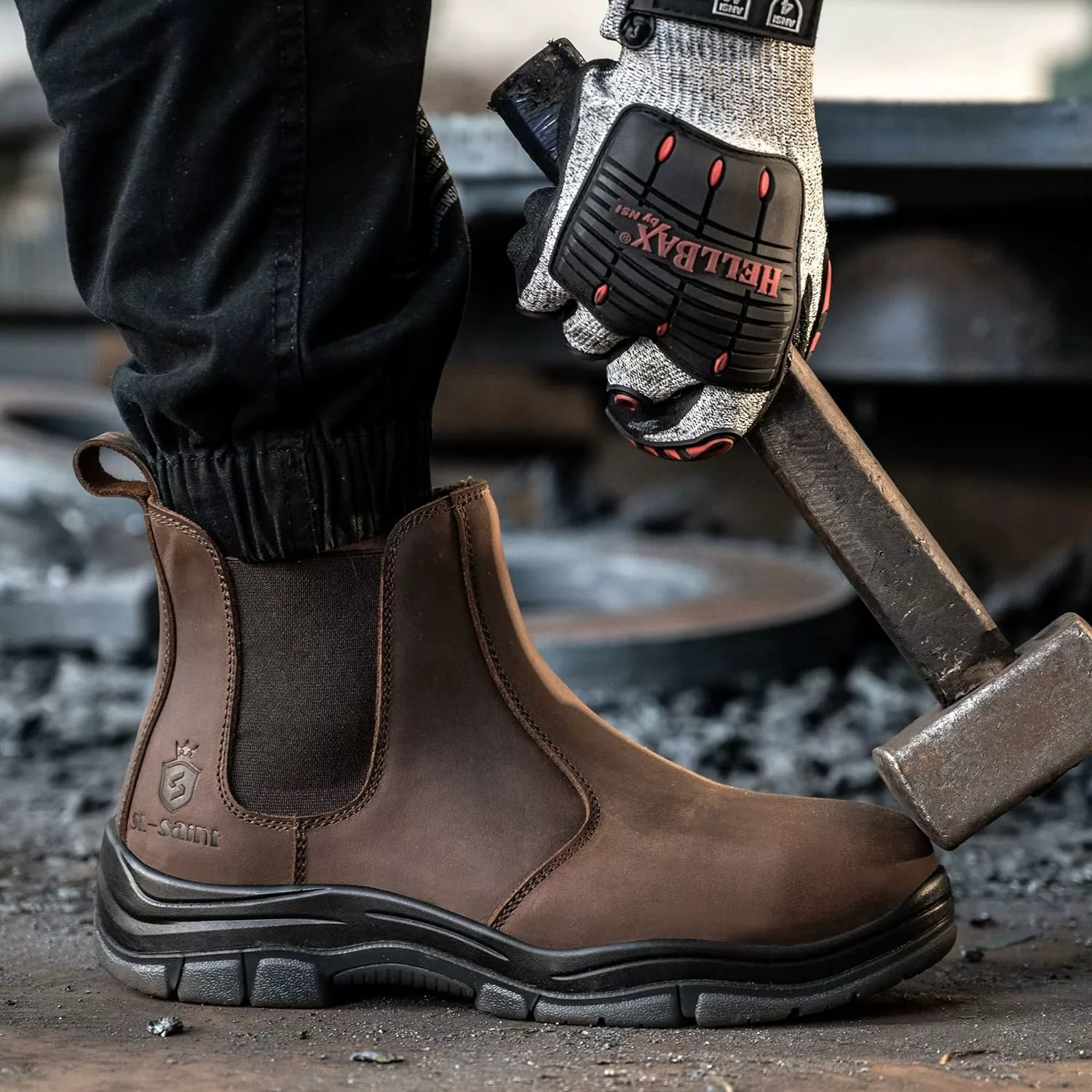 SL-Saint Composite/Acier Toe Chelsea Bottes De Travail Pour Hommes Mode Classique Cheville Construction Industrielle Isolé Sécurité Chaussures 6 Pouce Plein Grain Cuir Brun 4 SL-Saint Composite/Acier Toe Chelsea Bottes De Travail Pour Hommes Mode Classique Cheville Construction Industrielle Isolé Sécurité Chaussures 6 Pouce Plein Grain Cuir Brun – Image 2