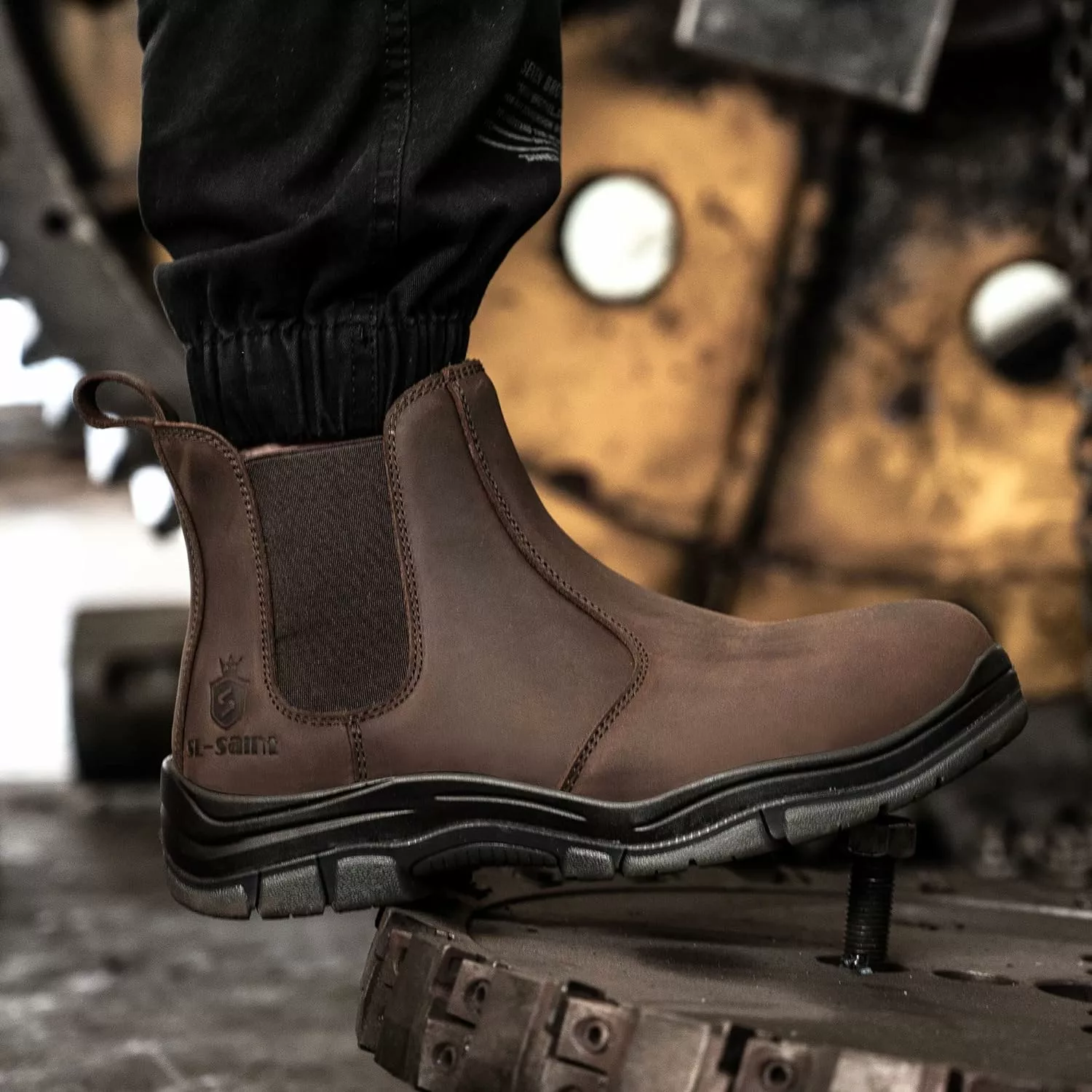 SL-Saint Composite/Acier Toe Chelsea Bottes De Travail Pour Hommes Mode Classique Cheville Construction Industrielle Isolé Sécurité Chaussures 6 Pouce Plein Grain Cuir Brun 6 SL-Saint Composite/Acier Toe Chelsea Bottes De Travail Pour Hommes Mode Classique Cheville Construction Industrielle Isolé Sécurité Chaussures 6 Pouce Plein Grain Cuir Brun – Image 4