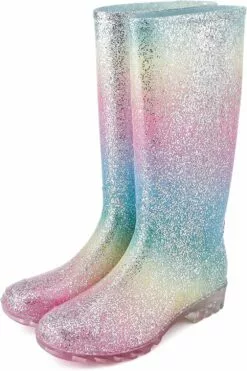 KomForme Bottes De Pluie Haute Imperméable Pour Femmes Glitter, Matte Et Gradient