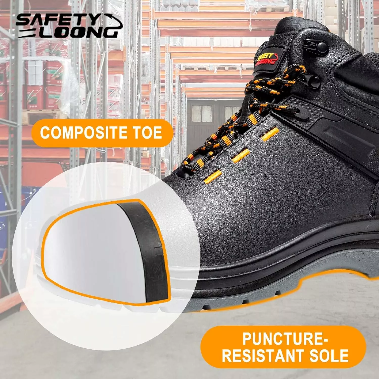 SÉCURITÉ LOONG Bottes De Travail Pour Hommes Composite Toe Large Confortable Étanche En Cuir Sécurité Bottes De Travail 10 6 SÉCURITÉ LOONG Bottes De Travail Pour Hommes Composite Toe Large Confortable Étanche En Cuir Sécurité Bottes De Travail 10 – Image 4