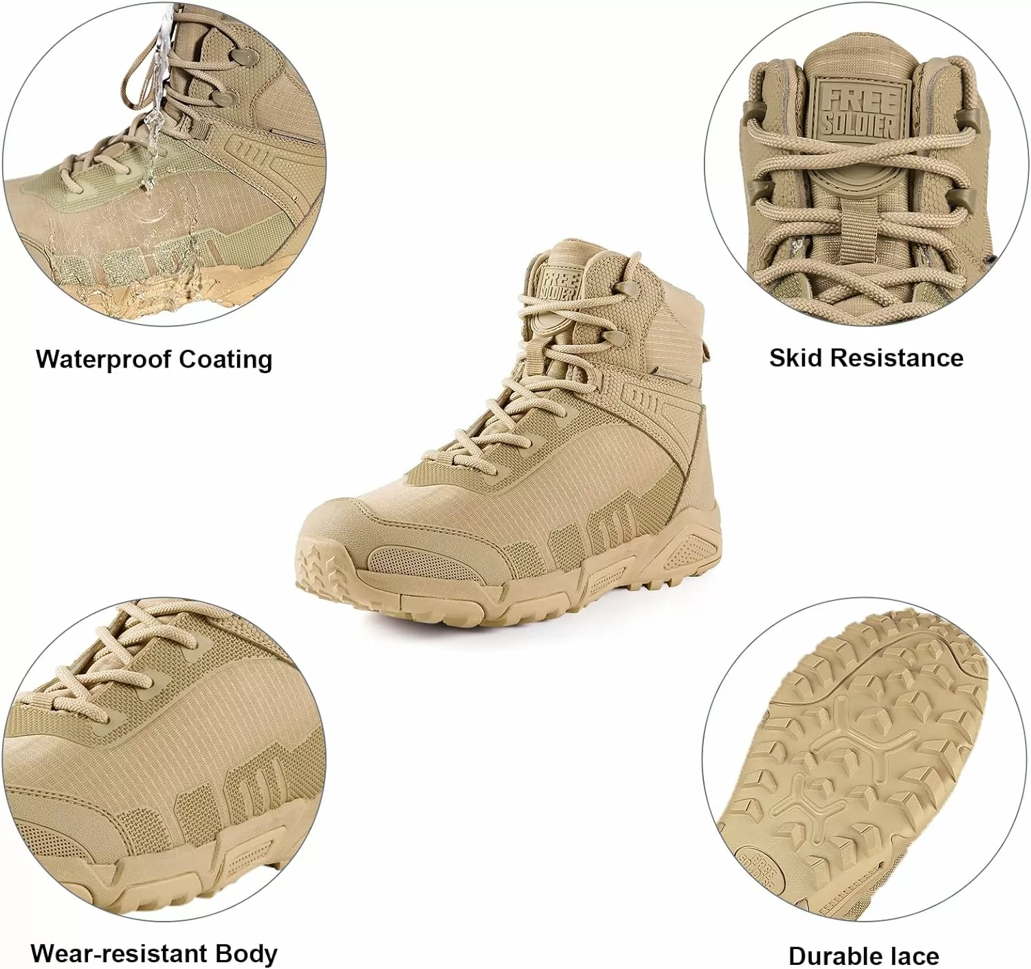 FREE SOLDIER Bottes De Randonnée Imperméables Pour Hommes Bottes De Travail Légères Bottes De Travail Durables Militaires Tactiques Bottes De Combat(Waterproof Tan 10.5 US) 6 FREE SOLDIER Bottes De Randonnée Imperméables Pour Hommes Bottes De Travail Légères Bottes De Travail Durables Militaires Tactiques Bottes De Combat(Waterproof Tan 10.5 US) – Image 4